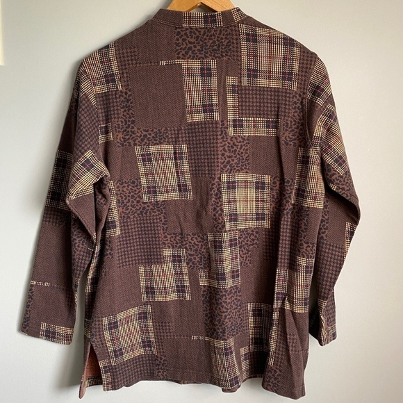 Bechamel Petites Women's Brown Long Sleeve Patchwork Button Up Shirt Size PM - Picture 4 of 10